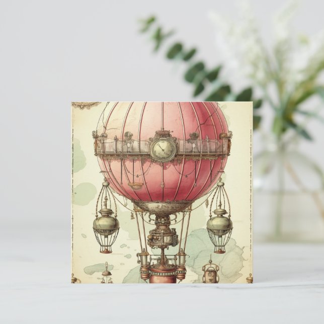 Vintage Steampunk Pink Hot Air Balloon (2) (Standing Front)