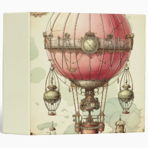 Vintage Steampunk Pink Hot Air Balloon (2) Binder