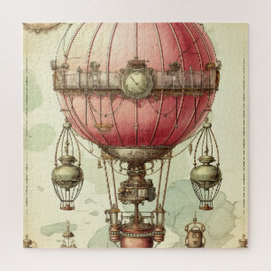 Vintage Steampunk Pink Hot Air Balloon (2) Jigsaw Puzzle