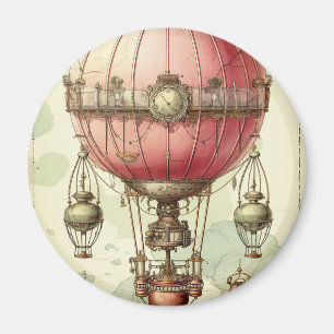 Vintage Steampunk Pink Hot Air Balloon (2) Magnet