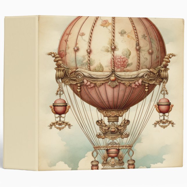 Vintage Steampunk Pink Hot Air Balloon Binder (Front/Spine)