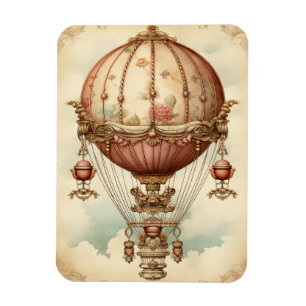 Vintage Steampunk Pink Hot Air Balloon Magnet
