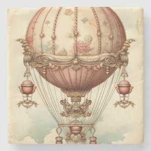 Vintage Steampunk Pink Hot Air Balloon Stone Coaster
