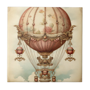 Vintage Steampunk Pink Hot Air Balloon Tile