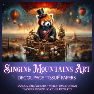 Vintage Steampunk Red Panda Adventure Decoupage  Tissue Paper