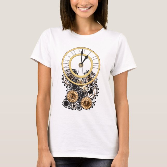 Vintage Steampunk Stylish Elegant Clock T-Shirt (Front)