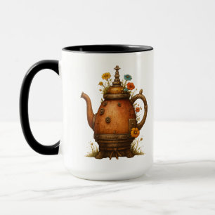 Vintage Steampunk Teapot Floral Art Mug