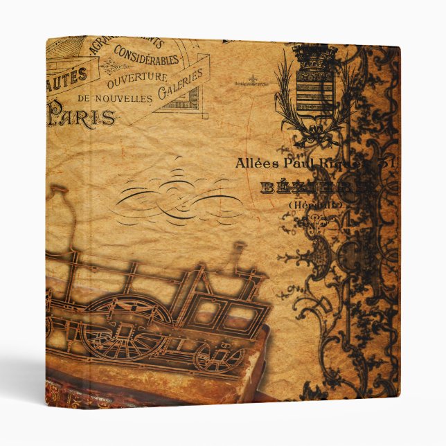 Vintage Steampunk Train Wallpaper Binder (Front/Spine)