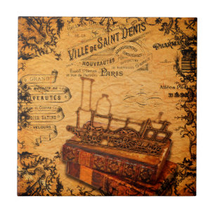 Vintage Steampunk Train Wallpaper Tile
