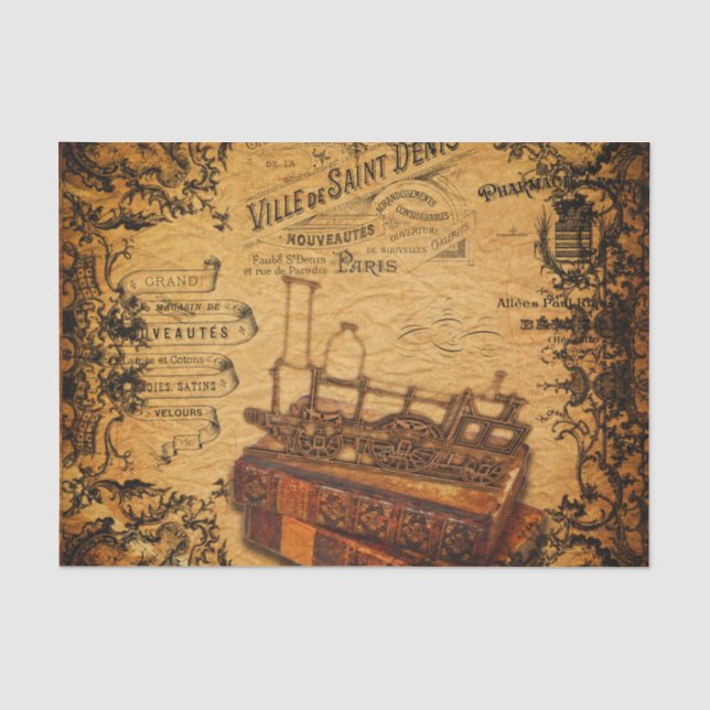 Vintage Steampunk Train Wallpaper Tissue Paper (Front)