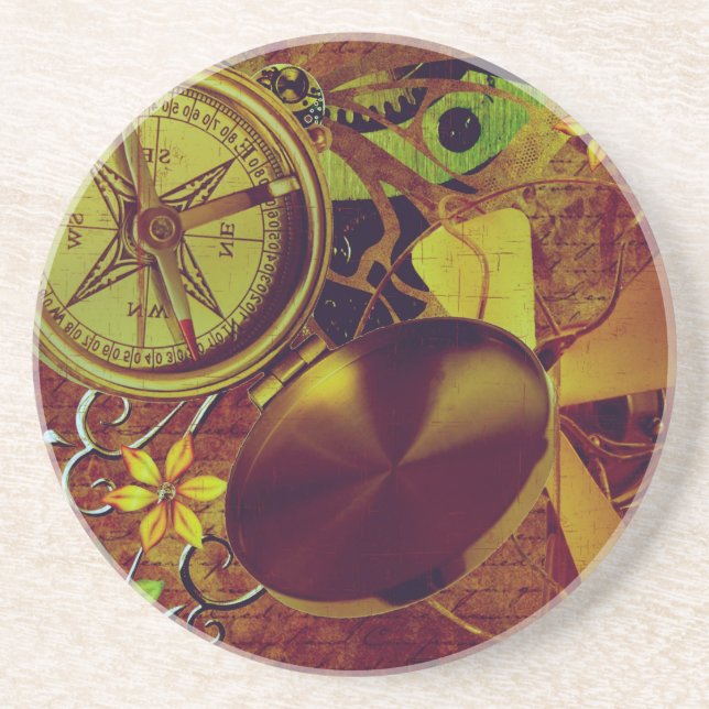 Vintage Steampunk Wallpaper Coaster (Front)
