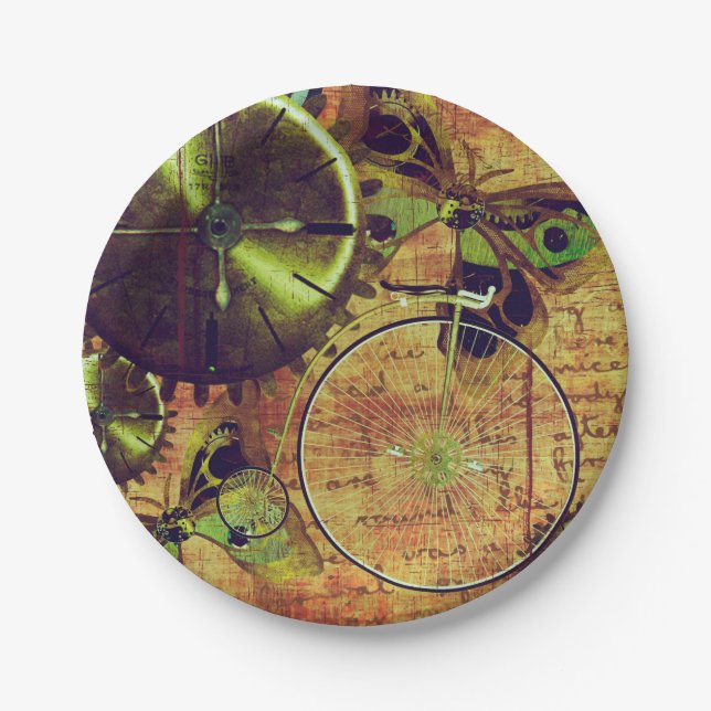 Vintage Steampunk Wallpaper Paper Plate (Front)