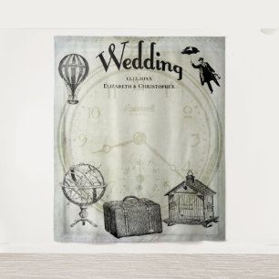Vintage Steampunk Wedding Photo Background Tapestry