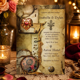 Vintage Steampunk Wedding | Victorian Industrial Invitation