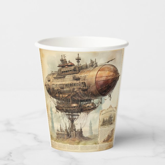 Vintage Steampunk Zeppelin (10) Paper Cups (Front)
