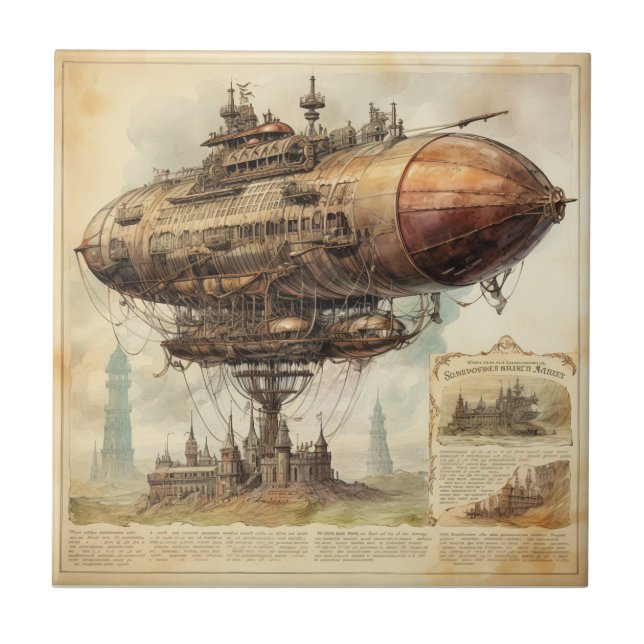 Vintage Steampunk Zeppelin (10) Tile (Front)