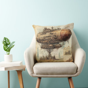 Vintage Steampunk Zeppelin (10) Tissue Paper Throw Pillow