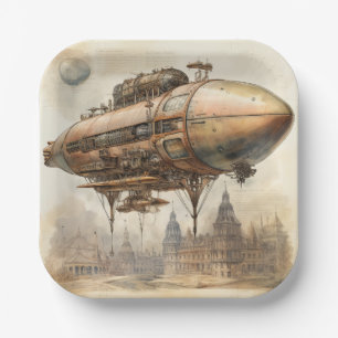 Vintage Steampunk Zeppelin (12) Paper Plate