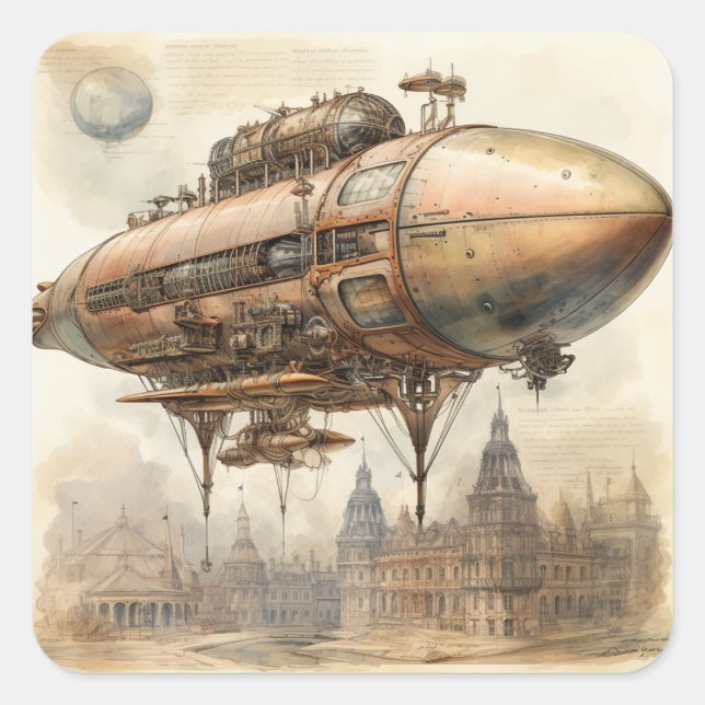 Vintage Steampunk Zeppelin (12) Square Sticker (Front)