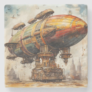 Vintage Steampunk Zeppelin (1) Stone Coaster