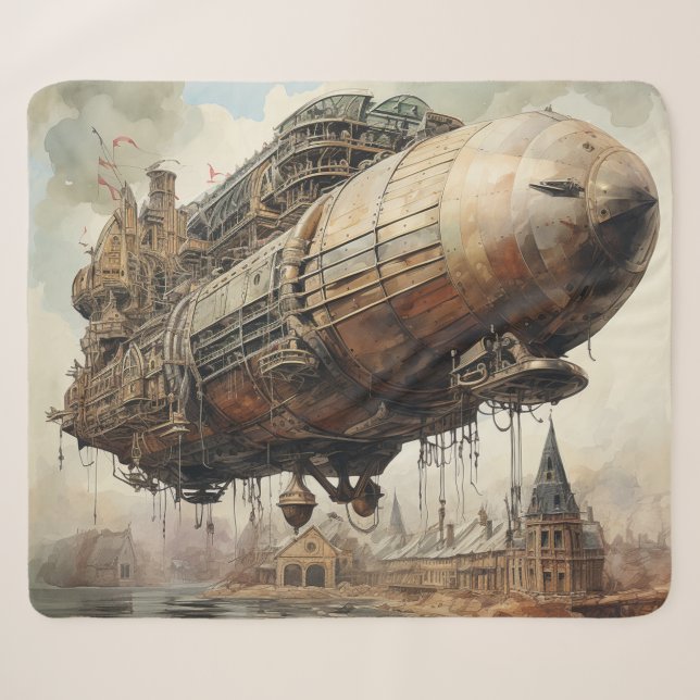 Vintage Steampunk Zeppelin (2) Sherpa Blanket (Front (Horizontal))