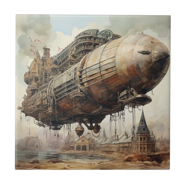 Vintage Steampunk Zeppelin (2) Tile (Front)
