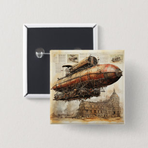 Vintage Steampunk Zeppelin (3) 2 Inch Square Button