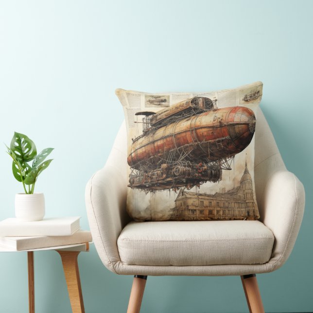 Vintage Steampunk Zeppelin (3) Throw Pillow (Chair)