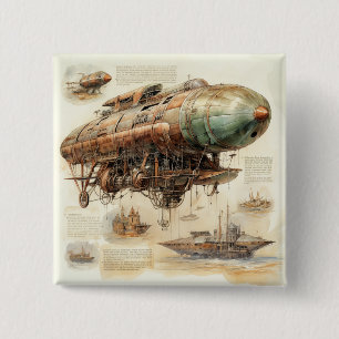 Vintage Steampunk Zeppelin (4) 2 Inch Square Button
