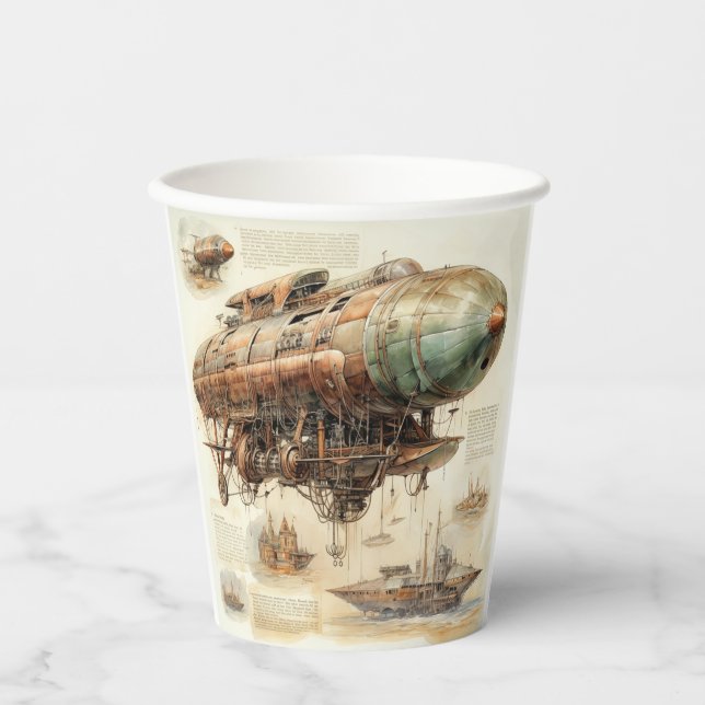 Vintage Steampunk Zeppelin (4) Paper Cups (Front)