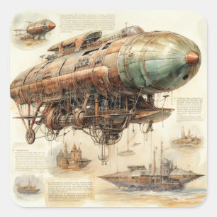 Vintage Steampunk Zeppelin (4) Square Sticker