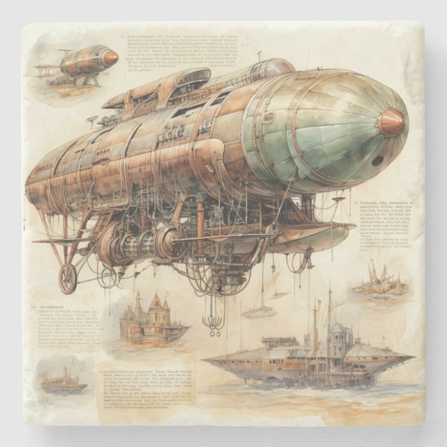 Vintage Steampunk Zeppelin (4) Stone Coaster (Front)