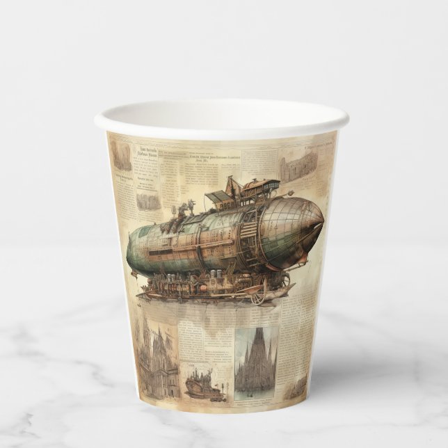 Vintage Steampunk Zeppelin (5) Paper Cups (Front)
