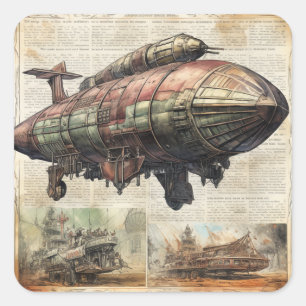 Vintage Steampunk Zeppelin (6) Square Sticker