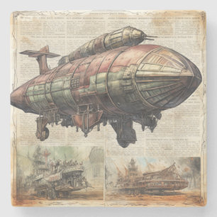 Vintage Steampunk Zeppelin (6) Stone Coaster