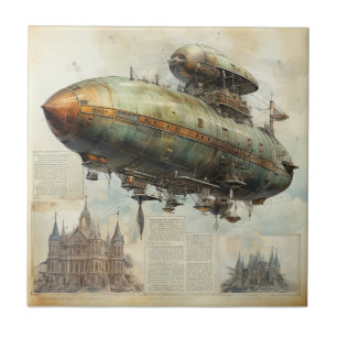 Vintage Steampunk Zeppelin (7) Tile