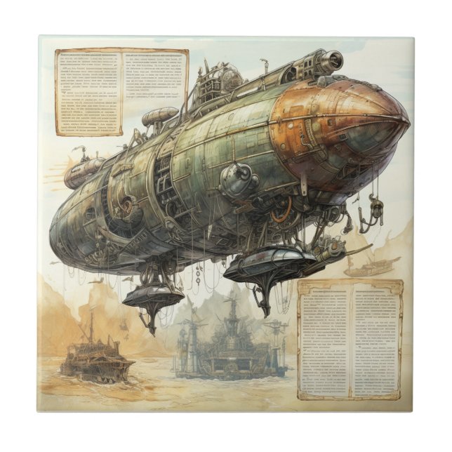 Vintage Steampunk Zeppelin (8) Tile (Front)