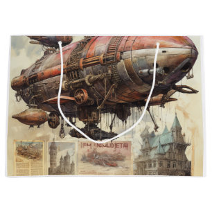 Vintage Steampunk Zeppelin (8) Tissue Paper Large Gift Bag