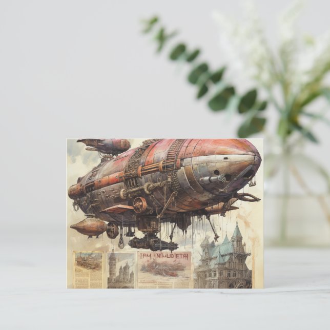Vintage Steampunk Zeppelin (9) Postcard (Standing Front)