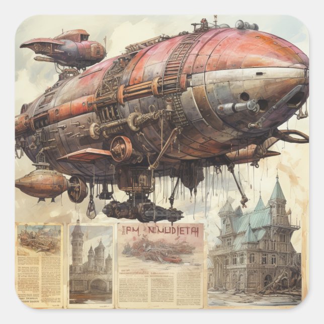 Vintage Steampunk Zeppelin (9) Square Sticker (Front)