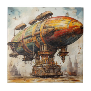 Vintage Steampunk Zeppelin Tile
