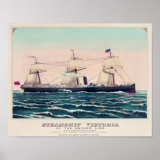 Vintage Steamship Illustration Poster (Front)