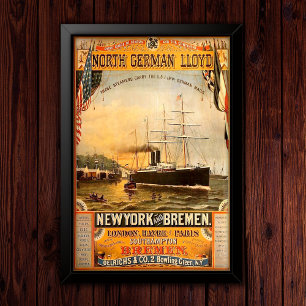 Vintage Steamship Travel Advertising Poster