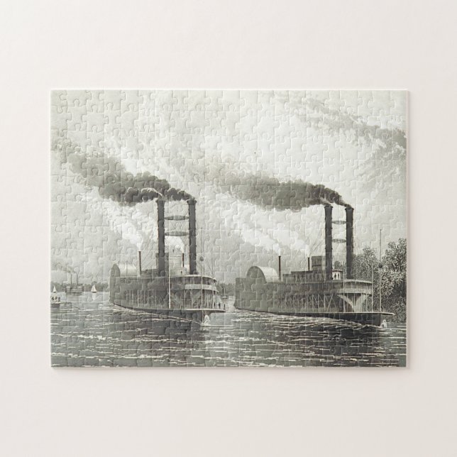 Vintage Steamships on a River Puzzle (Horizontal)