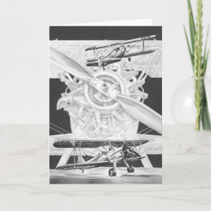 Vintage Stearman Biplane - Old Biwing Airplane Card
