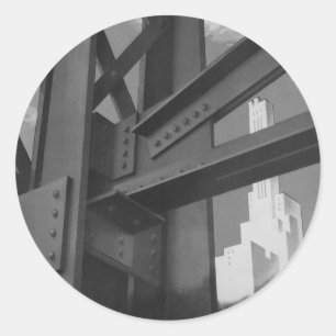 Vintage Steel Construction Skyscraper Architecture Classic Round Sticker