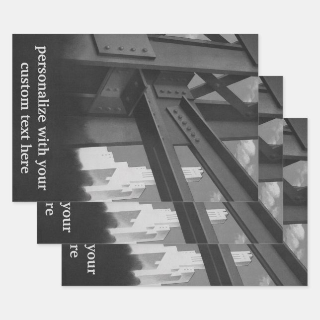Vintage Steel Construction Skyscraper Architecture Wrapping Paper Sheet (Set)