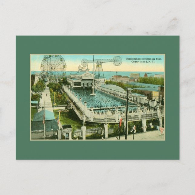 Vintage Steeplechase Swimming pool Coney Island NY Postcard (Front)