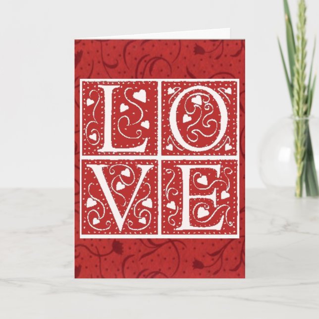 Vintage Stencil Valentine Love Letters Holiday Card (Front)