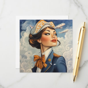 Vintage Stewardess Flat Note Card 